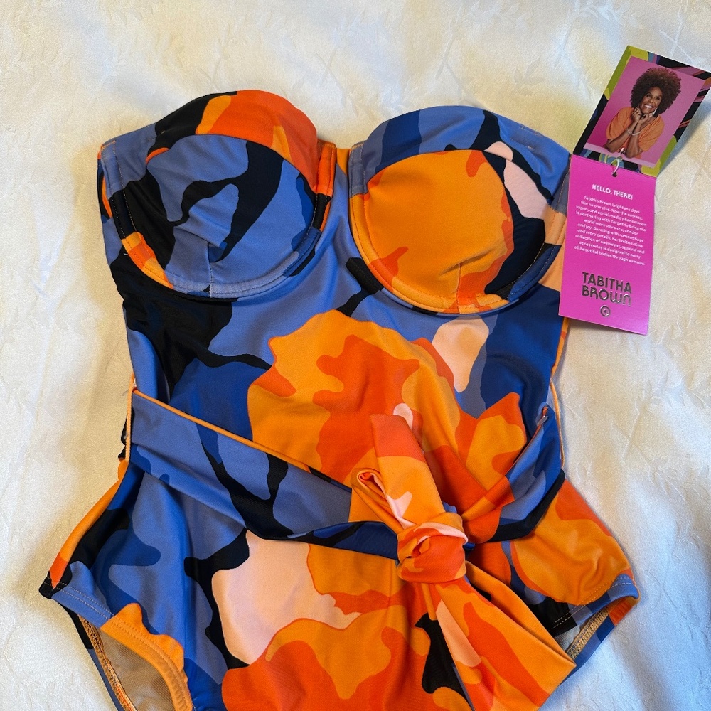 Tabitha Brown x Target Orange & Blue Floral Print Tie-Front One Piece Swimsuit